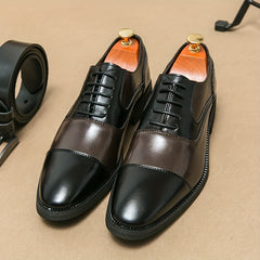 Men's Cap Toe Oxford Shoes Lace up Front Block Dress Shoes Tie Optional