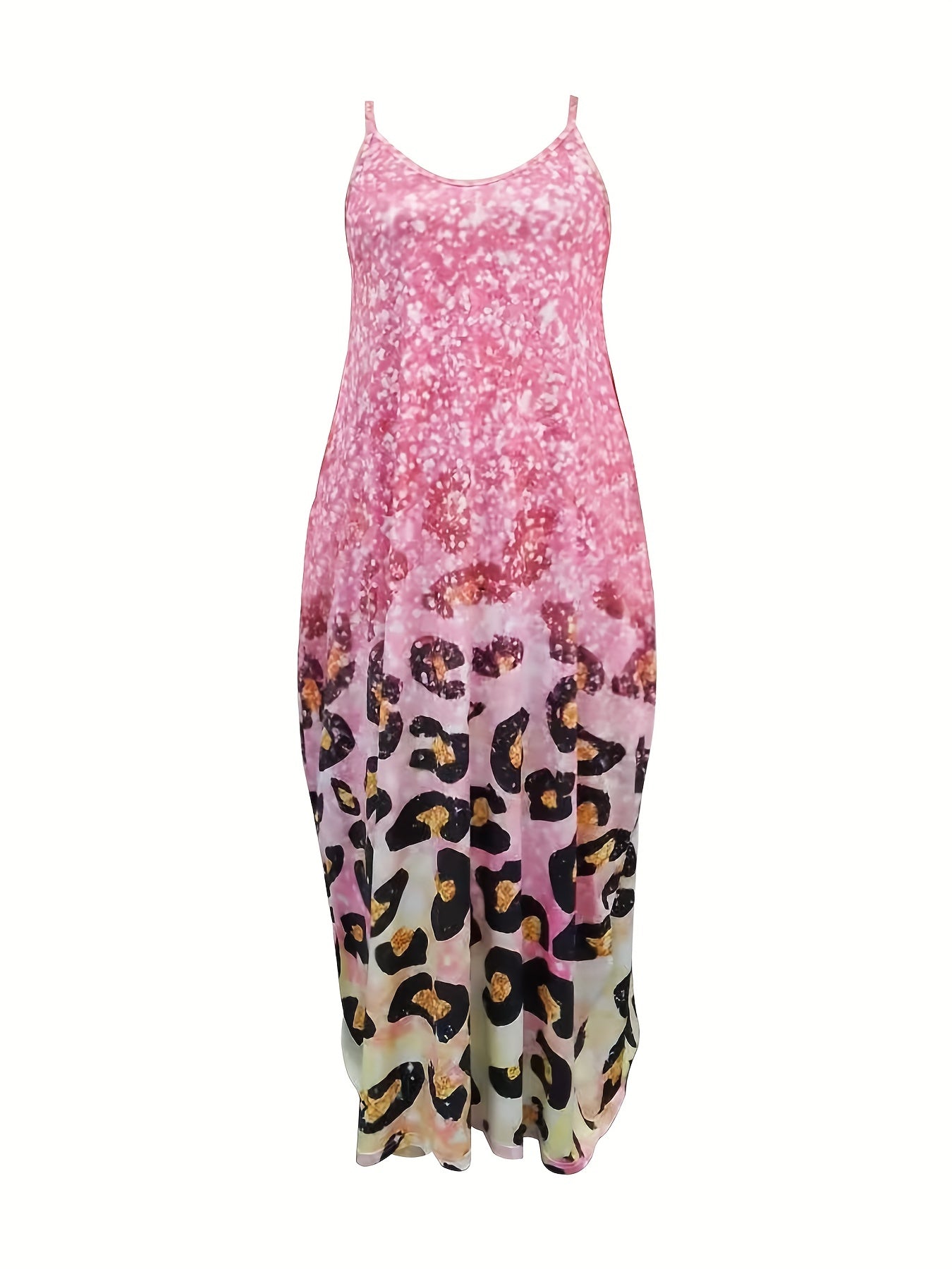 Casual Cami Dress Women's Plus Gradient Glitter Leopard Print