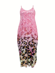 Casual Cami Dress Women's Plus Gradient Glitter Leopard Print