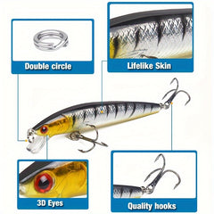 10pcs 12pcs Saltwater Fishing Bait 3D Minnow Artificial Bait 2 Treble Hooks
