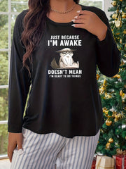Lounge Top Women's Casual Slogan Print Long Sleeve Round Neck