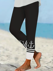 Anchor Print Skinny Leggings Casual Stretchy Leggings Women's Clothing
