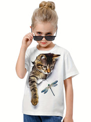 Kids 3D Cat Print T-shirt Short Sleeve Tees Summer Clothes