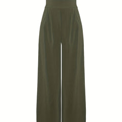 Solid Wide Leg Flare Pants High Waist Casual Pocket