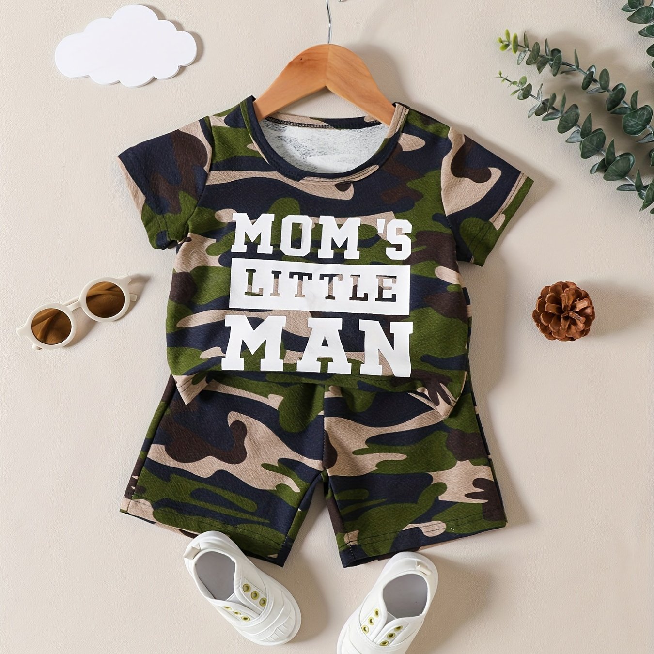 Boys Camo Print T-shirt & Shorts Set