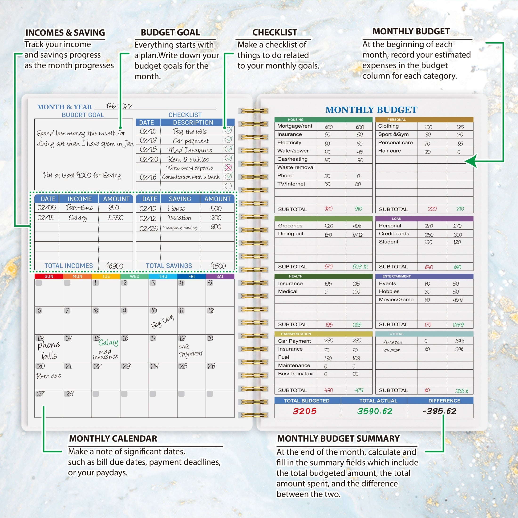 Budget Planner Monthly Finance Organizer Expense Tracker Notebook