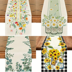 Linen Table Runner Flower Pattern Spring Autumn Table Cover