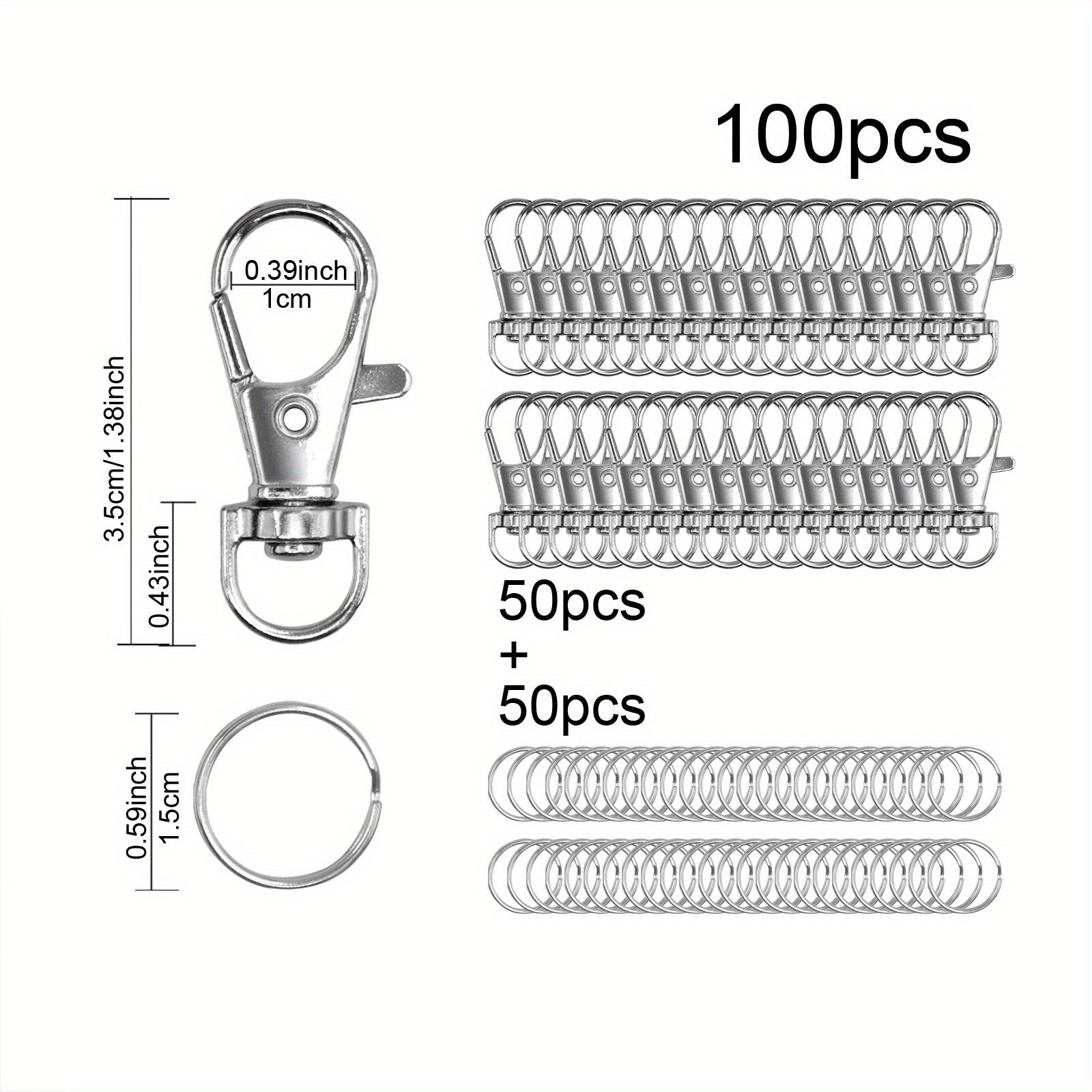 100 Metal Swivel Snap Hooks Key Chain Rings Jewelry Crafts Silver