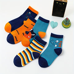 5 Pairs Kids Dinosaur Crew Socks, Ages 1-11