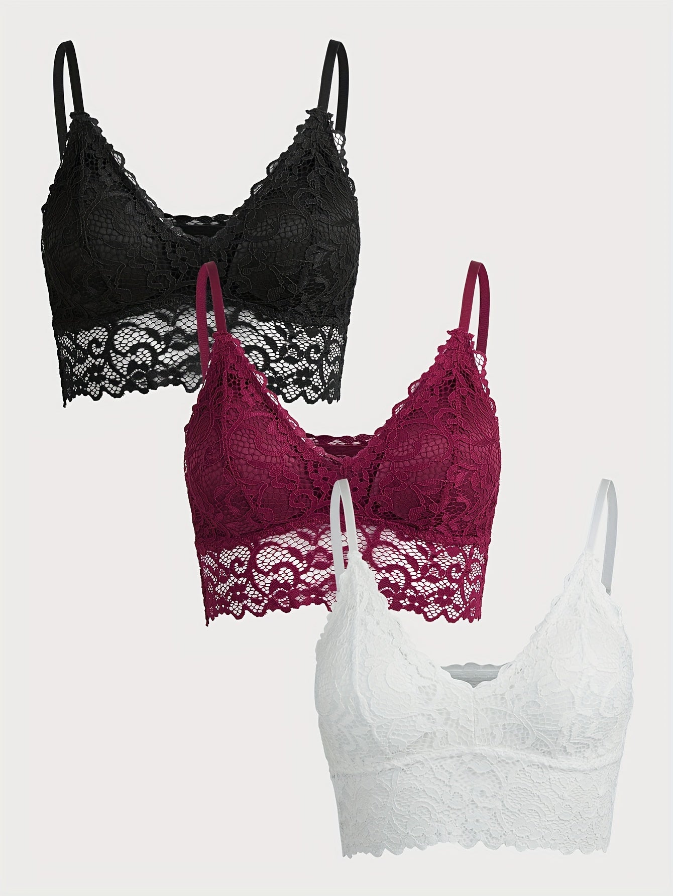 3pcs Lace Wireless Bras Comfy & Breathable Intimates Bra