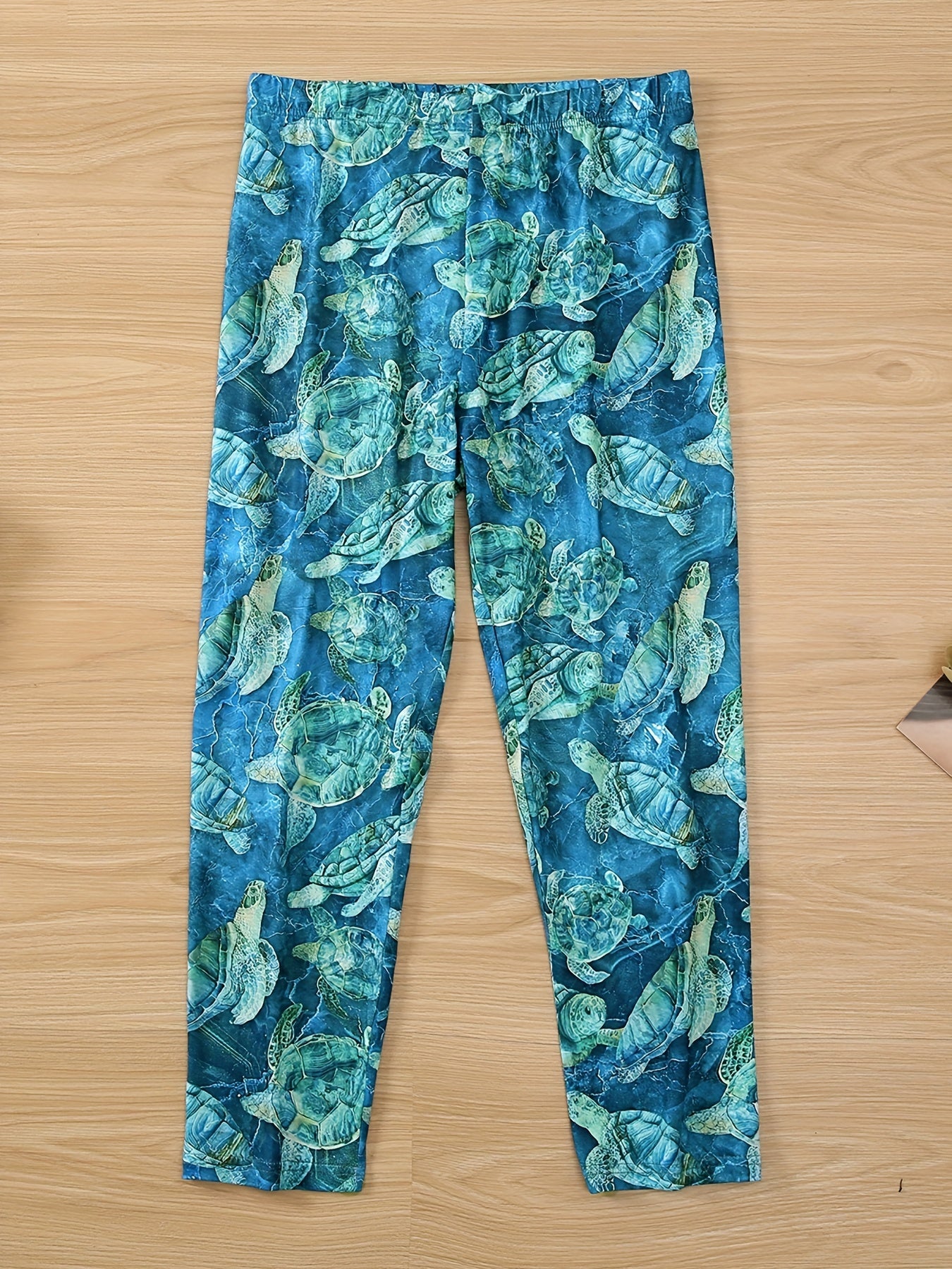 Turtles Print Cropped Leggings Slim Casual Leggings Women's Clothing
