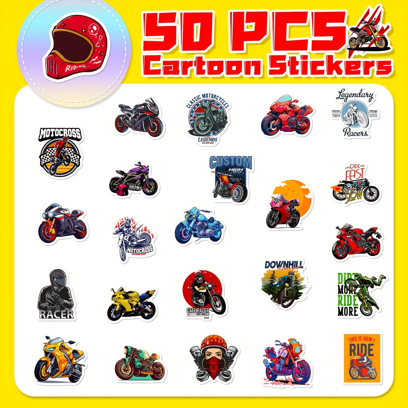 50pcs Motorcycle Club Stickers Waterproof Stickers For Kids Teens Adults