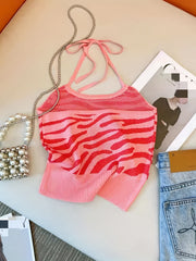 Pattern Halter Top Tie Back Sleeveless Summer Top