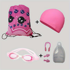 Swimming Kit with Bag Cap Goggles Earplugs Nose Clips