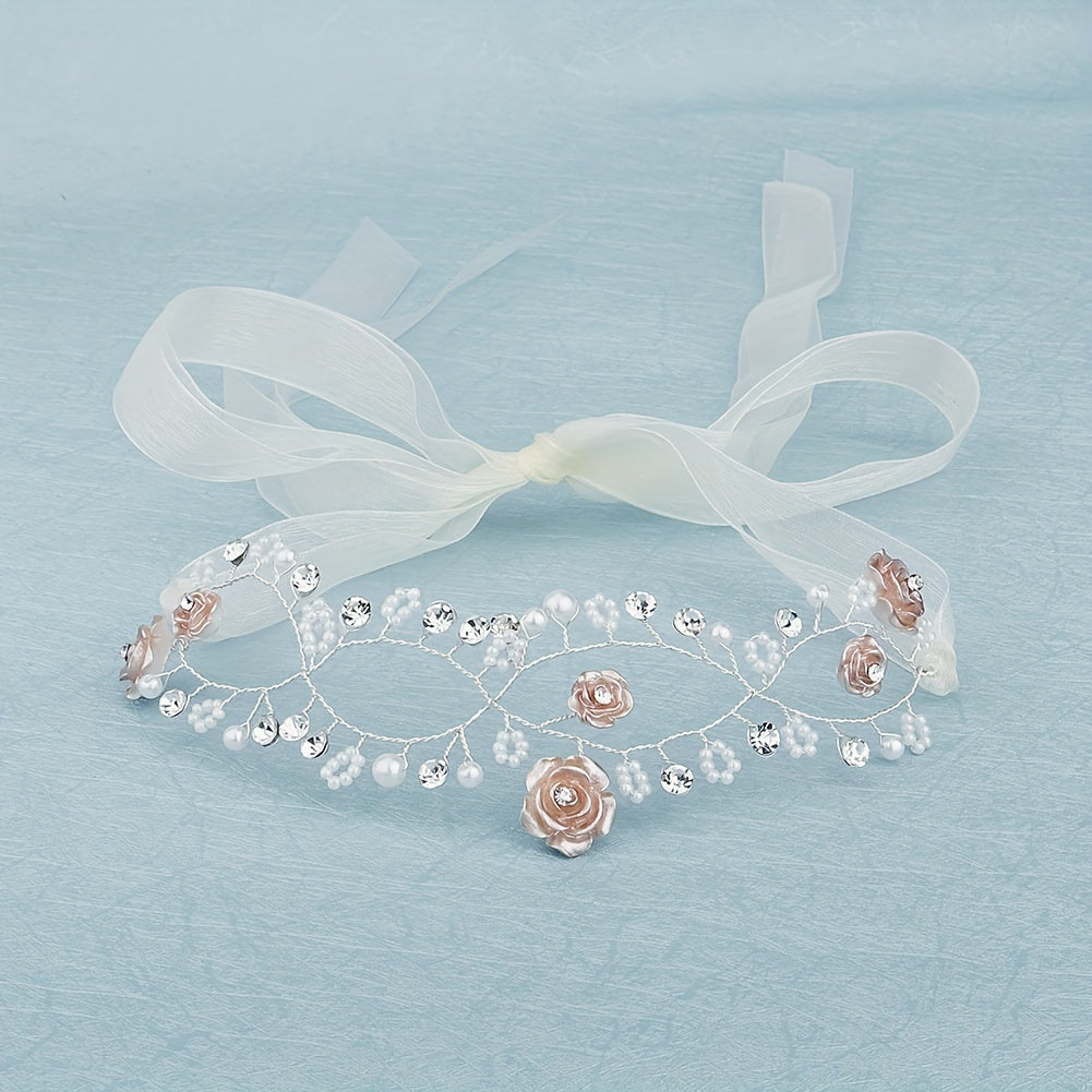 Rose & Faux Pearl Hair Band for Bride