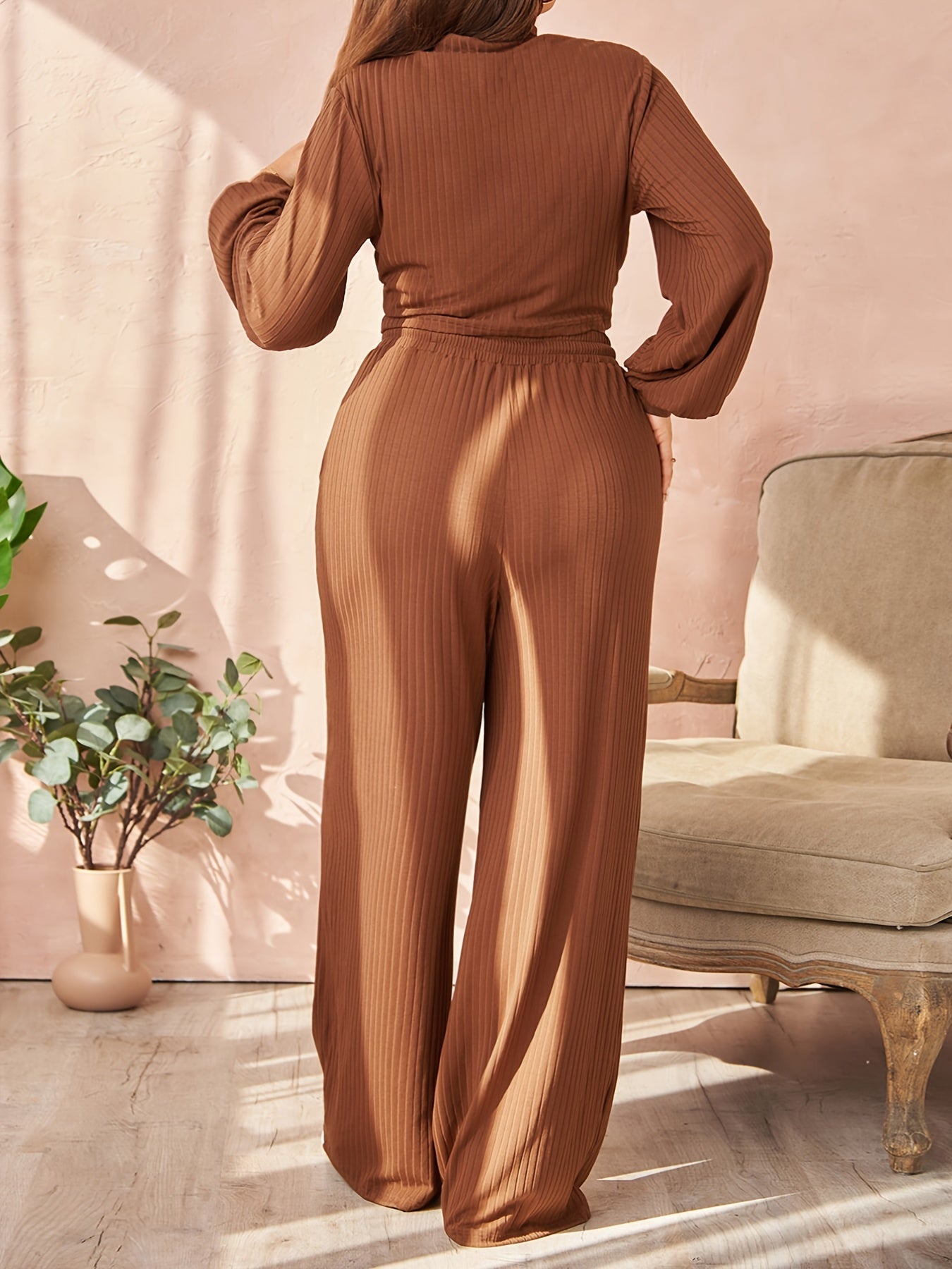Solid Cross Front Top & Pants Set