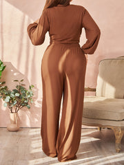 Solid Cross Front Top & Pants Set