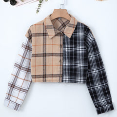 Girl s Plaid Patchwork Lapel Shirt