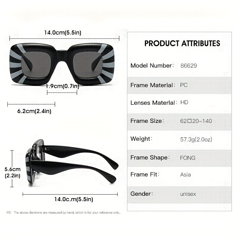Striped Square Sunglasses UV400 for Beach Party Club