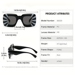 Striped Square Sunglasses UV400 for Beach Party Club