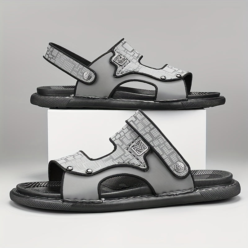 Men's Geometric Print Open Toe Slip On Strap Sandals