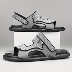 Men's Geometric Print Open Toe Slip On Strap Sandals