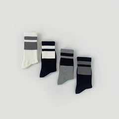 4 Pairs Striped Crew Socks All Match Stockings Women's Hosiery