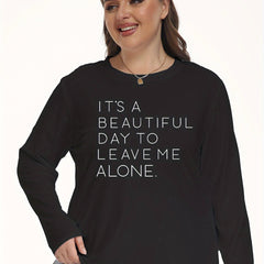 Women's Slogan Print Pajama Top Long Sleeve Round Neck Loungewear