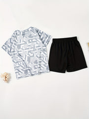 Boys Sports Suit Short Sleeves Tops & Bottoms for Basketball and Soccer Training