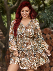 Plus Size Boho Paisley Print Round Neck Dress
