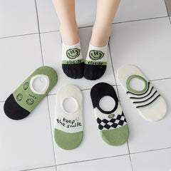 5pairs Happy Face Striped Kids Non-slip Ankle Socks