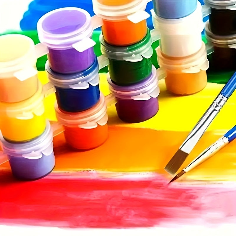 12 Colors Acrylic Paint Set With 2pcs Brushes Watercolor Pigments Kit