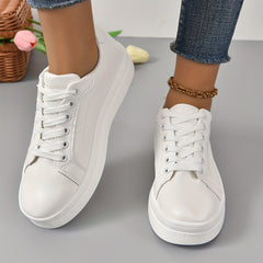 Women's Platform Sneakers Lace Up Solid Flat Shoes