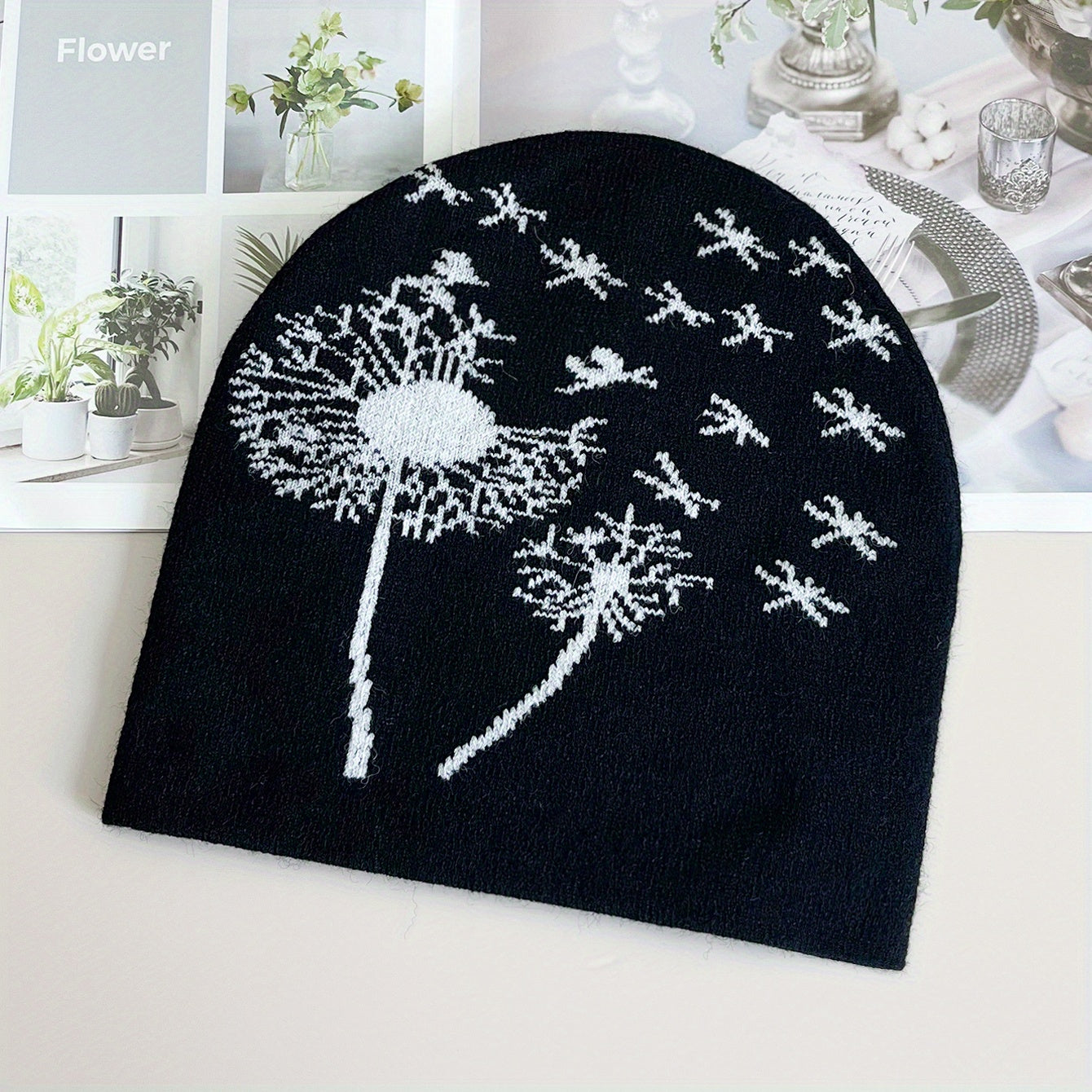 Dandelion Jacquard Beanie Soft Knit Hat Hip Hop Warm Skull Cap