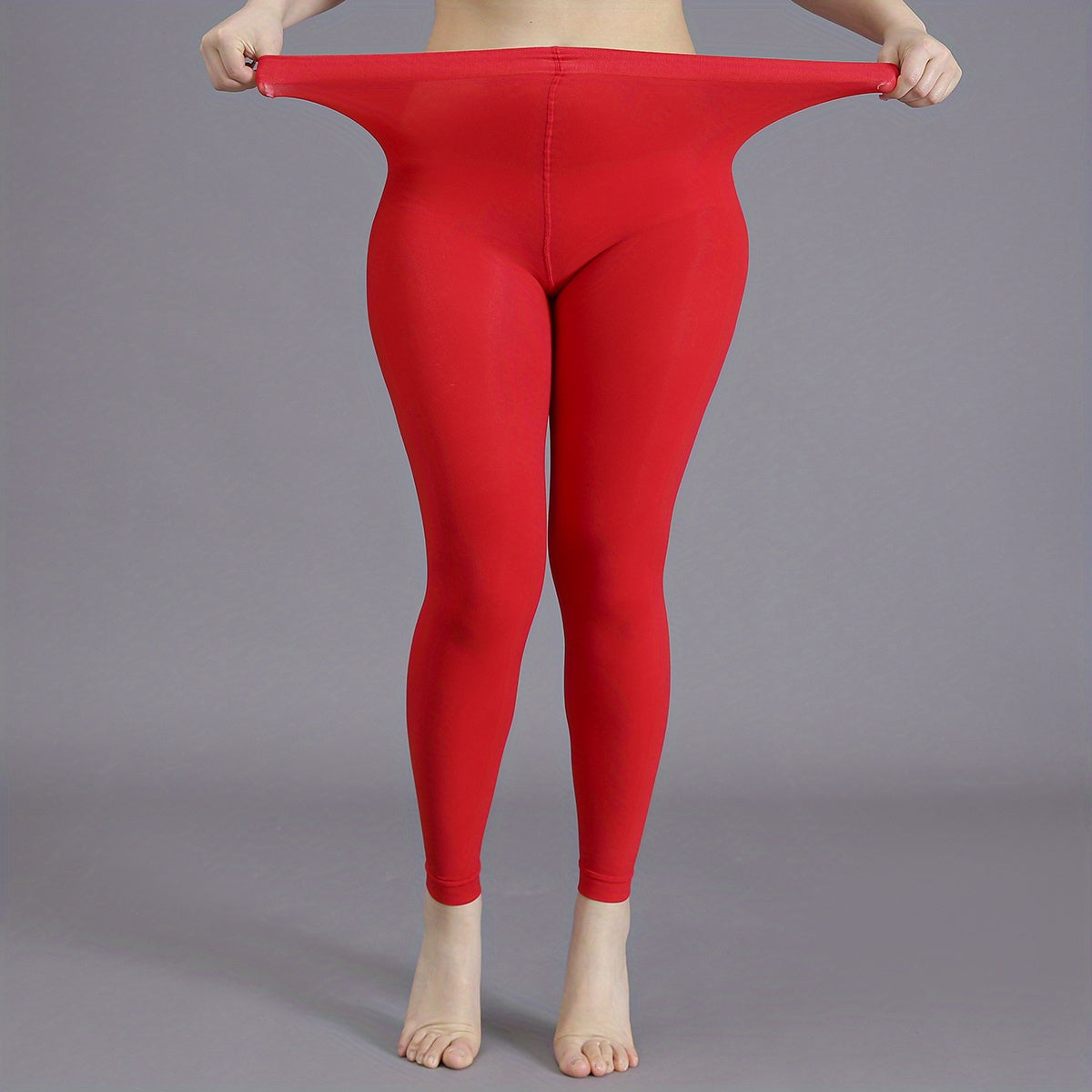 High Rise Stretchy Tights, 100D Solid Nylon, 0XL-3XL