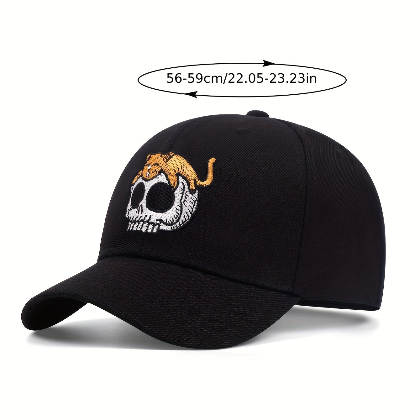 Skull Cat Embroidered Baseball Cap Unisex Cartoon Sun Hat Adjustable