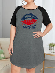 Kiss & Football Print Raglan Sleeve Round Neck Tee Sleep Dress