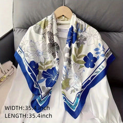 Flower Print Shawl Classic Silk Square Scarf Neckerchief for Women