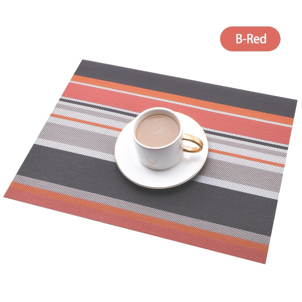 Set of 4 Woven Vinyl Stripes Placemats - Washable & Reusable