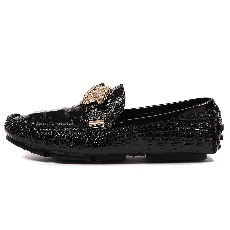 Men's Crocodile Print Loafers with Metallic Decor Anti-skid Sole