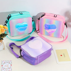 Laser Rainbow Heart Lunch Bag Handbag Insulated Bento Pack Crossbody Bag