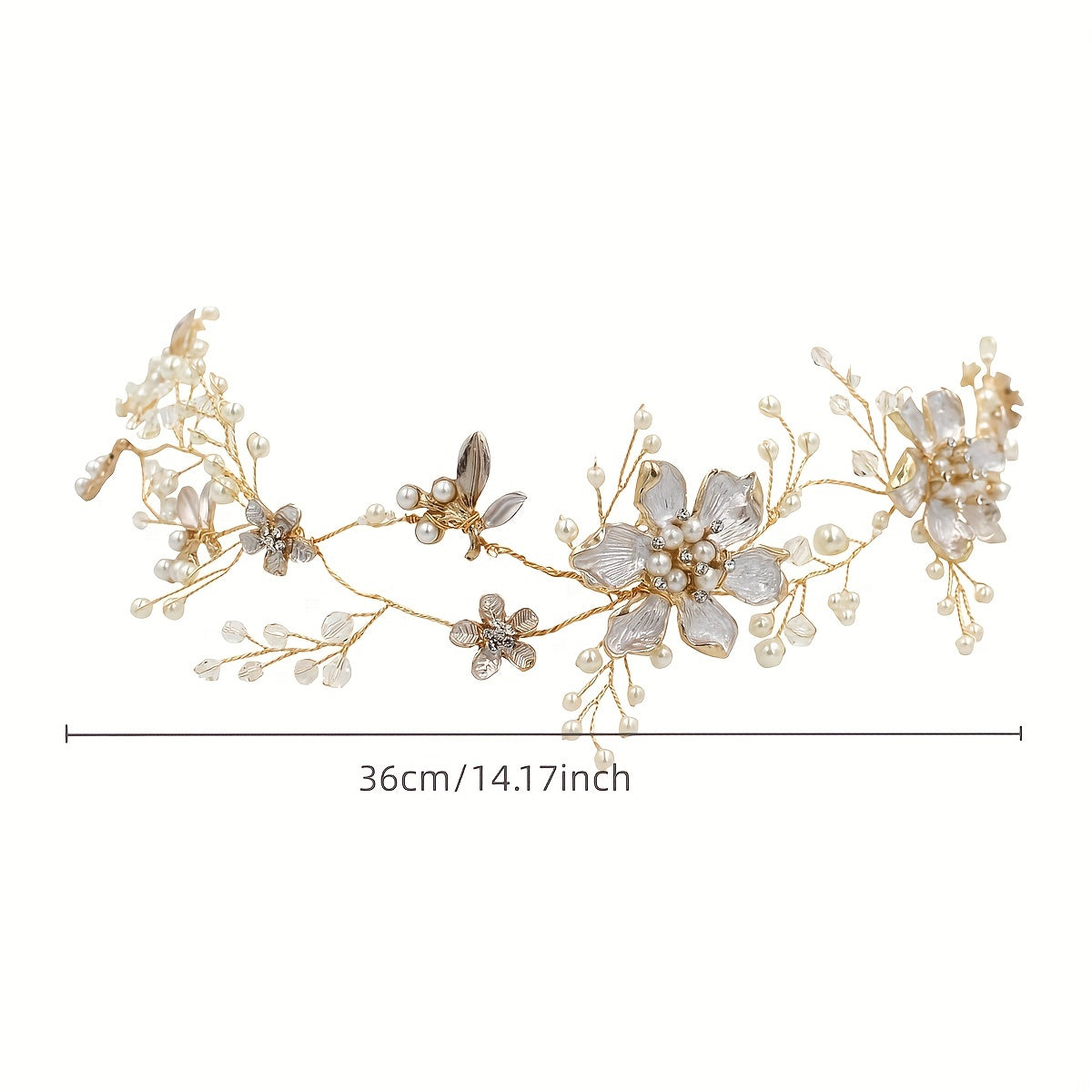 Crystal Flower Headband Faux Pearl Alloy Head Piece Women's Hair Accessories