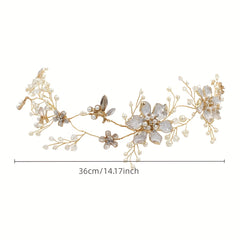 Crystal Flower Headband Faux Pearl Alloy Head Piece Women's Hair Accessories