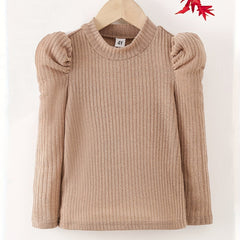 Girls Knit Sweater High Shoulder Long Sleeve Top