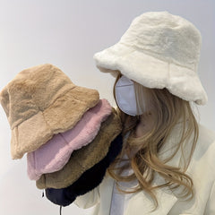 Winter Plush Warm Bucket Hat With Lotus Leaf Edge Men Women