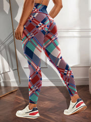 Colorful Plaid Print Yoga Leggings High Waist Tummy Control Pants
