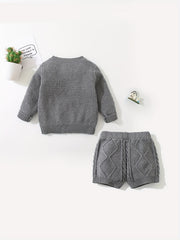 Baby Twisted Knit Sweater Set Long Sleeve Top Shorts 2pcs Set