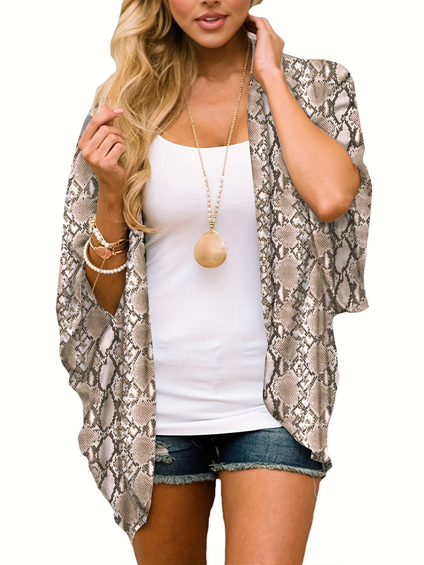 V Neck Print Cover Up Shirt Loose Fit Long Sleeves Women's Beachwear