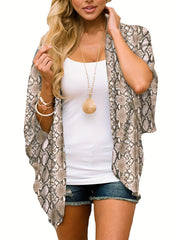 V Neck Print Cover Up Shirt Loose Fit Long Sleeves Women's Beachwear