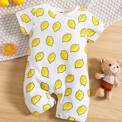 Summer Lemon Printed Cotton Jumpsuit for Infants